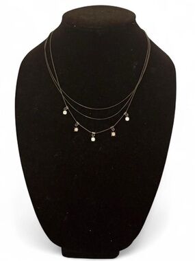 Delicate Multi-Layer Black Necklace with Crystal and Pearl Drops